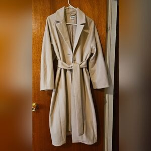 Weekday Oversized Long Ivory Trench Coat with Belt